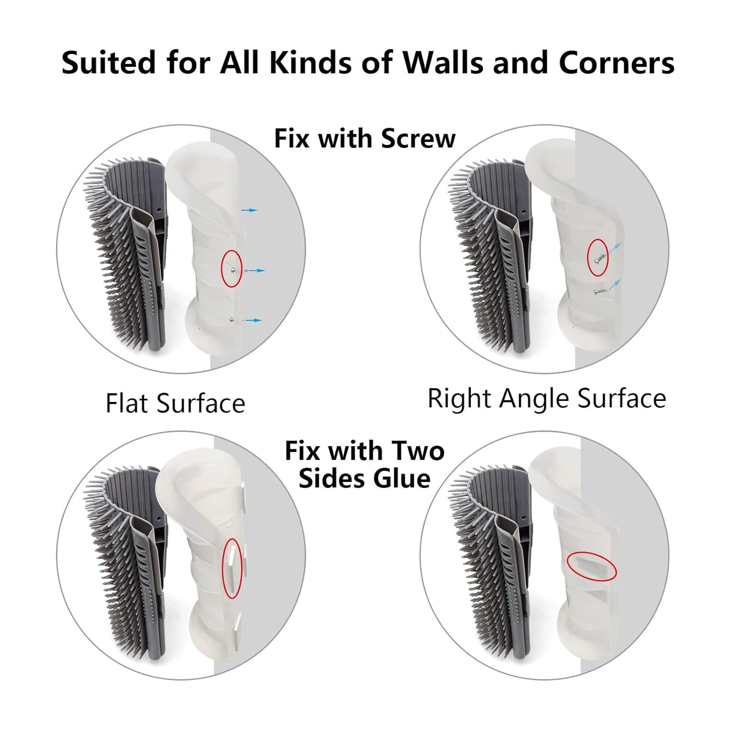 2 Pack Self Grooming Cat Brush - 6.1" Wall Corner Scratcher with Massage Combs for Long and Short Fur Cats, Kittens (Grey)