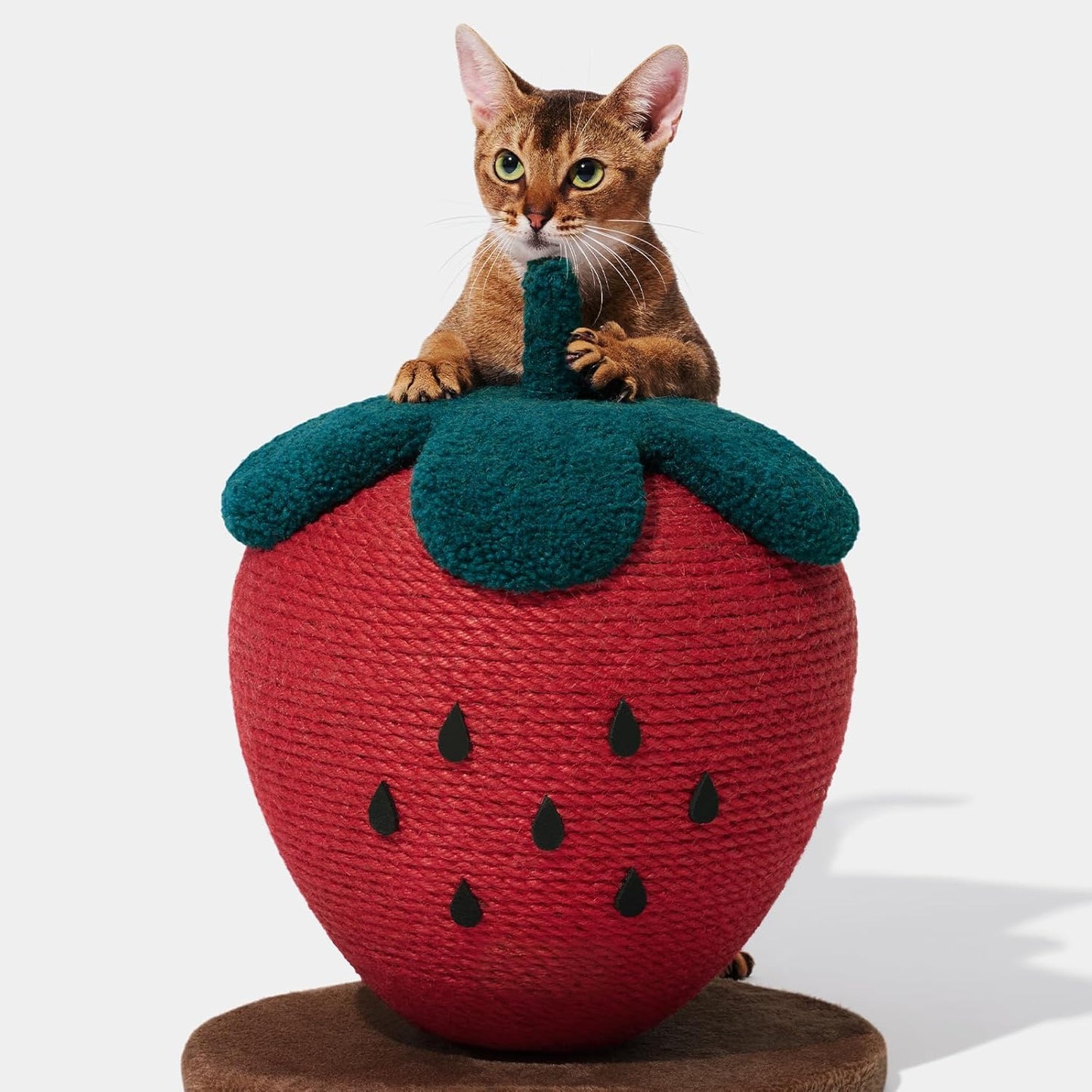 Strawberry Cat Scratching Post, Cute Cat Scratcher with Sisal Rope, Vertical Cat Scratch Post for Indoor Cat and Kitten, Ring Paper Strawberry Leaves Attract Cats