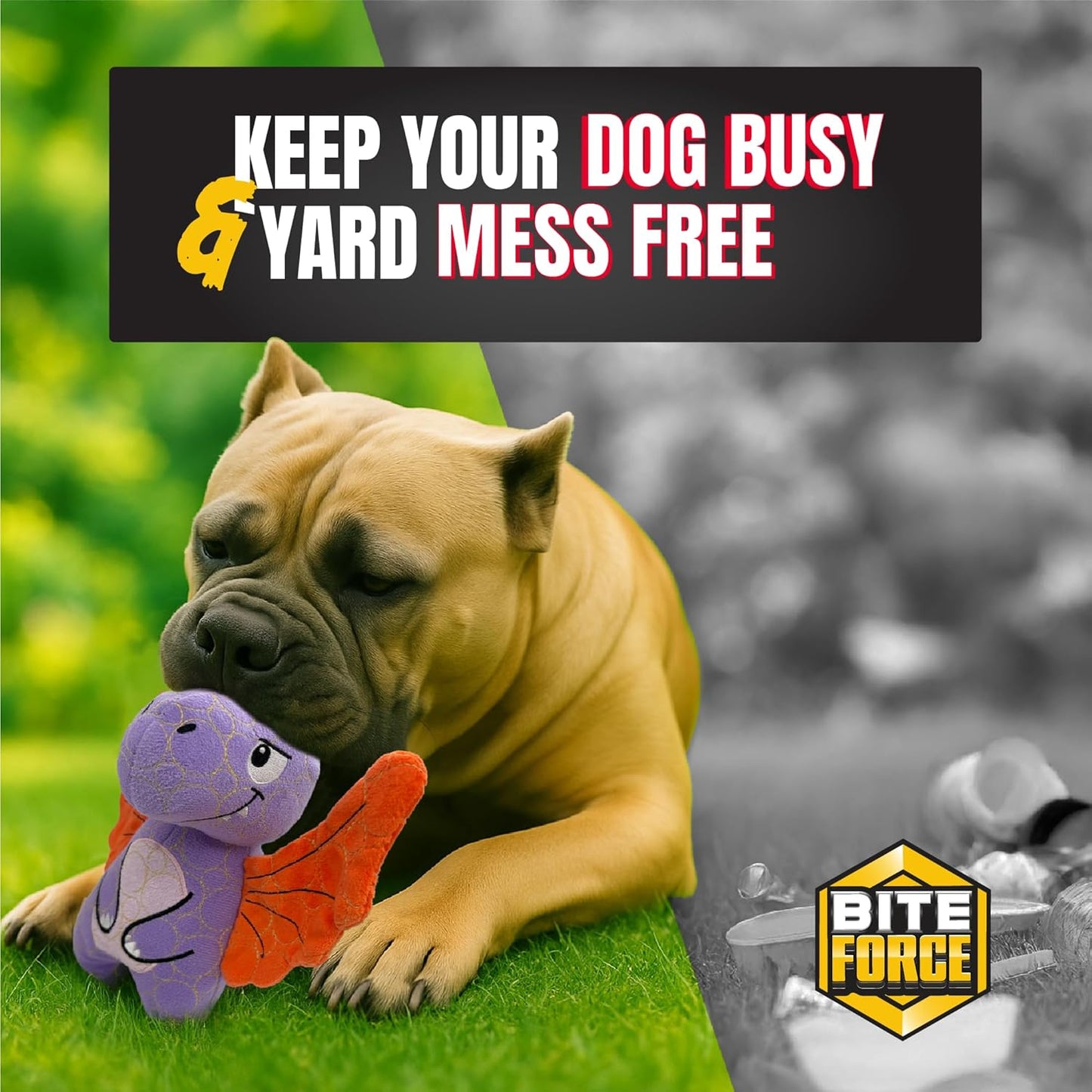 Durable & Strong Dog Toy Purple Dino with Squeaker, Kevlar-Reinforced for Aggressive Chewers.