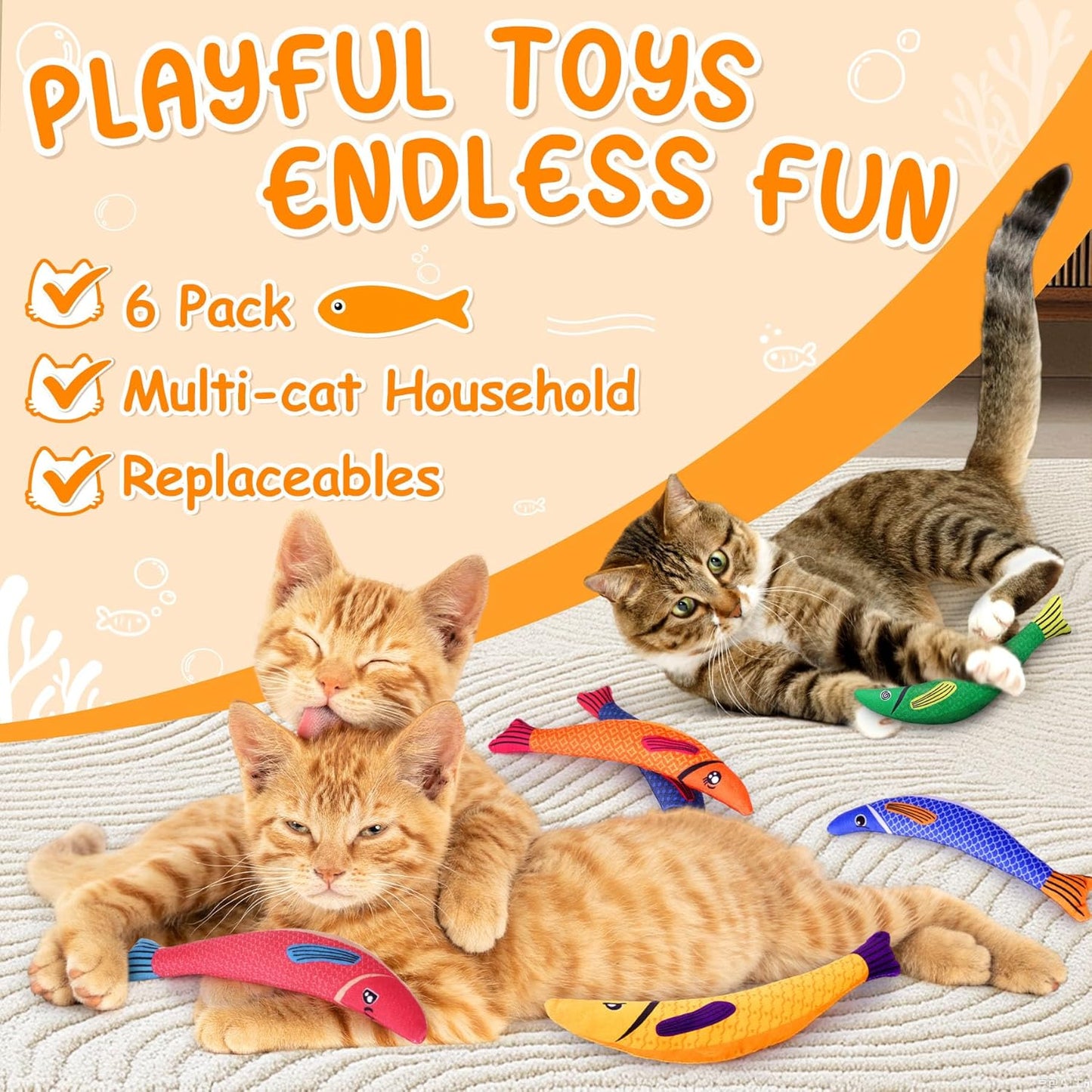 6 Pack Cat Toys for Indoor Cats, Interactive Catnip Toys for Bored, Kitten Kicker Toy for Kitty with Sound, Cat Chew Toys for All Breeds