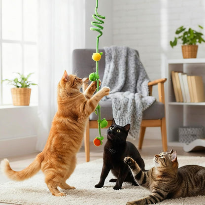 Interactive Hanging Cat Toy with Catnip & Rattle Sound, 2-Pack – Retractable Teaser Toys with Colorful Fruit Design for Indoor Cats, Batting, Chasing & Pouncing Play