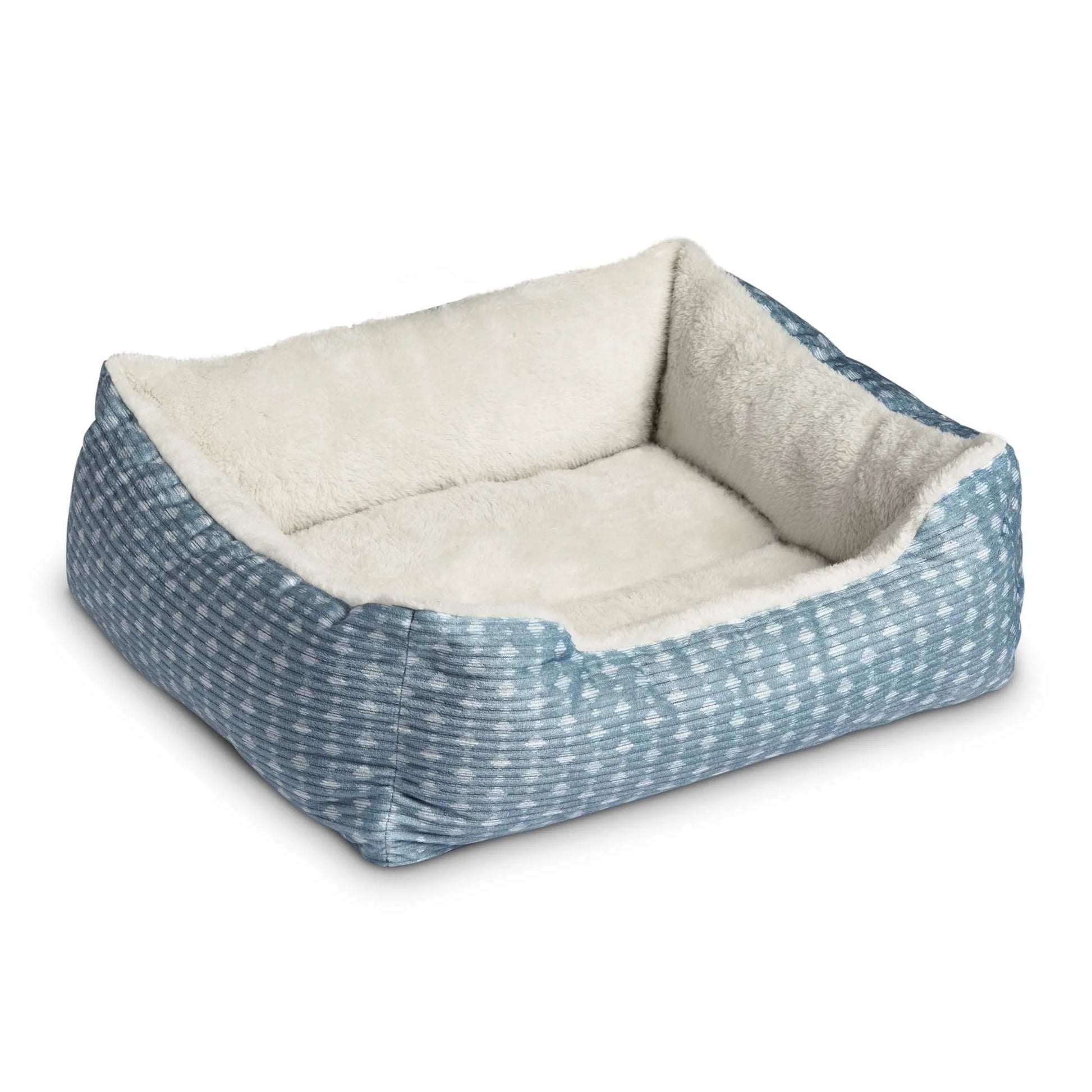 Dog & Cat Bed, Plush Cuddler, Portable, Blue & White, 19" × 15"