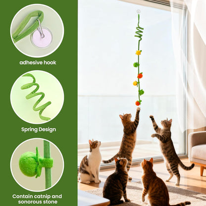 Interactive Hanging Cat Toy with Catnip & Rattle Sound, 2-Pack – Retractable Teaser Toys with Colorful Fruit Design for Indoor Cats, Batting, Chasing & Pouncing Play