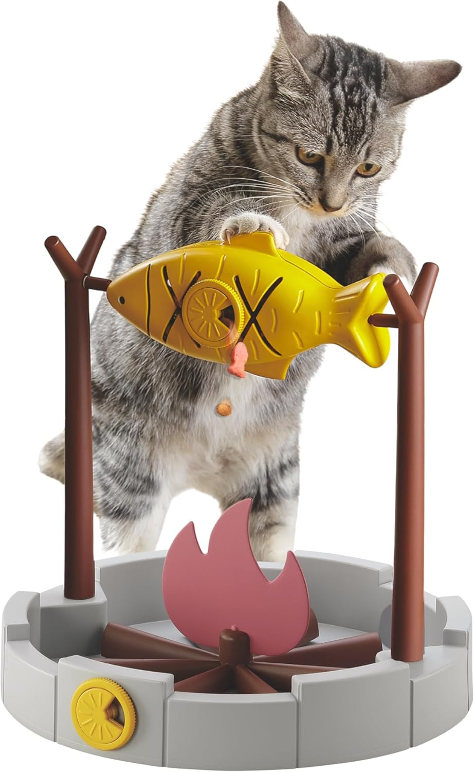 11" Cats Slow Feeding Snack Bowl, Grilled Fish Spinning Toy, Food Puzzle Cat Toy