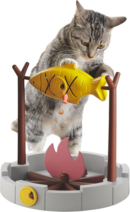 11" Cats Slow Feeding Snack Bowl, Grilled Fish Spinning Toy, Food Puzzle Cat Toy