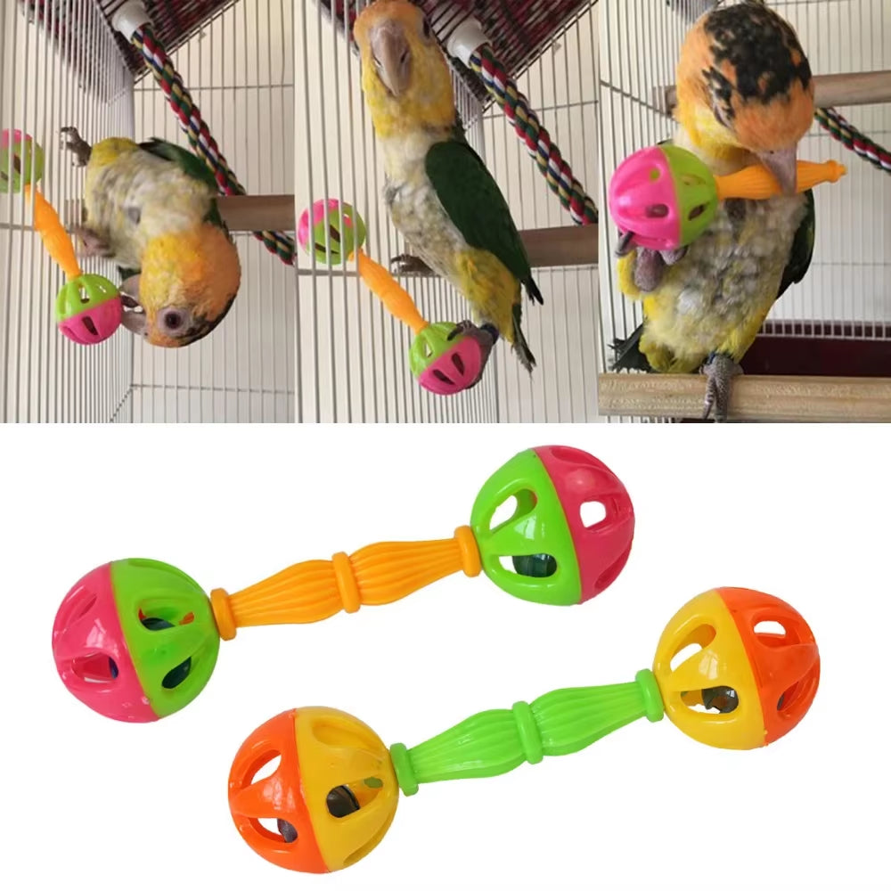 Parrot Toy Creative Rattle Bite Resistant Bird Bite Toy Double-Head Bell Ball Toy Parrot Training Toy Bird Toys Bird Toys
