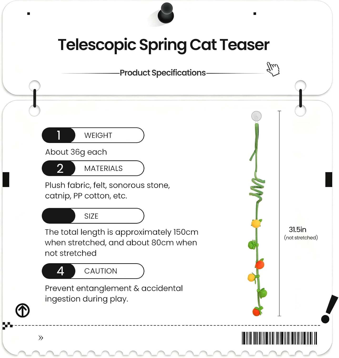 Interactive Hanging Cat Toy with Catnip & Rattle Sound, 2-Pack – Retractable Teaser Toys with Colorful Fruit Design for Indoor Cats, Batting, Chasing & Pouncing Play