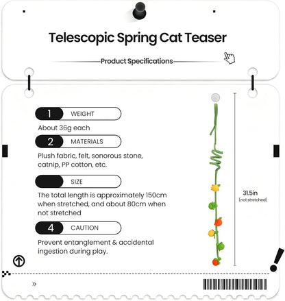 Interactive Hanging Cat Toy with Catnip & Rattle Sound, 2-Pack – Retractable Teaser Toys with Colorful Fruit Design for Indoor Cats, Batting, Chasing & Pouncing Play