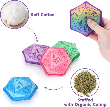 D20 Dice Catnip Toy, DND Interactive Cat Toy Gifts for Role Playing Tabletop Game Soft Plush Funny Cute Kitten Teething Chew Pet Supplies Cat Lover Witchy Gift Idea Dnd Accessories Set of 5