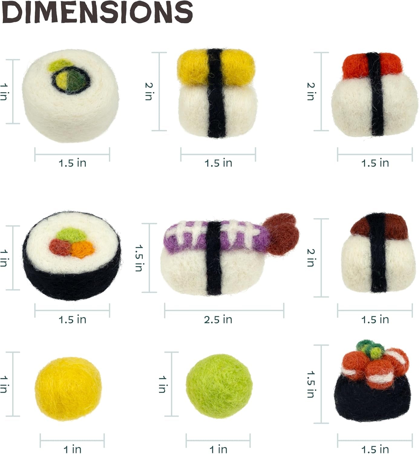 Sushi Cat Toy Set (9 Pcs) – Interactive Wool Felt Kitty Toys for Indoor Cats & Kittens, Catnip-Free, Durable, Cute & Enriching Play for Bored Cats