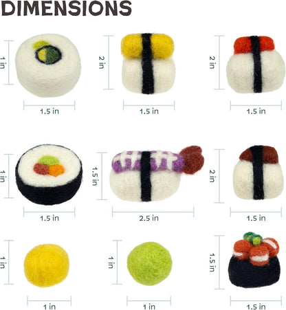 Sushi Cat Toy Set (9 Pcs) – Interactive Wool Felt Kitty Toys for Indoor Cats & Kittens, Catnip-Free, Durable, Cute & Enriching Play for Bored Cats