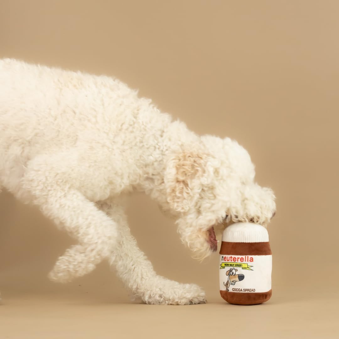 Funny Neuterella Dog Toy with Squeaker and Crinkle Sound – Parody Plush Squeaky Dog Toy for Small, Medium and Large Dogs – Hilarious Neutering-Themed Gift for Dogs and Dog Lovers – Unique Pet Toy