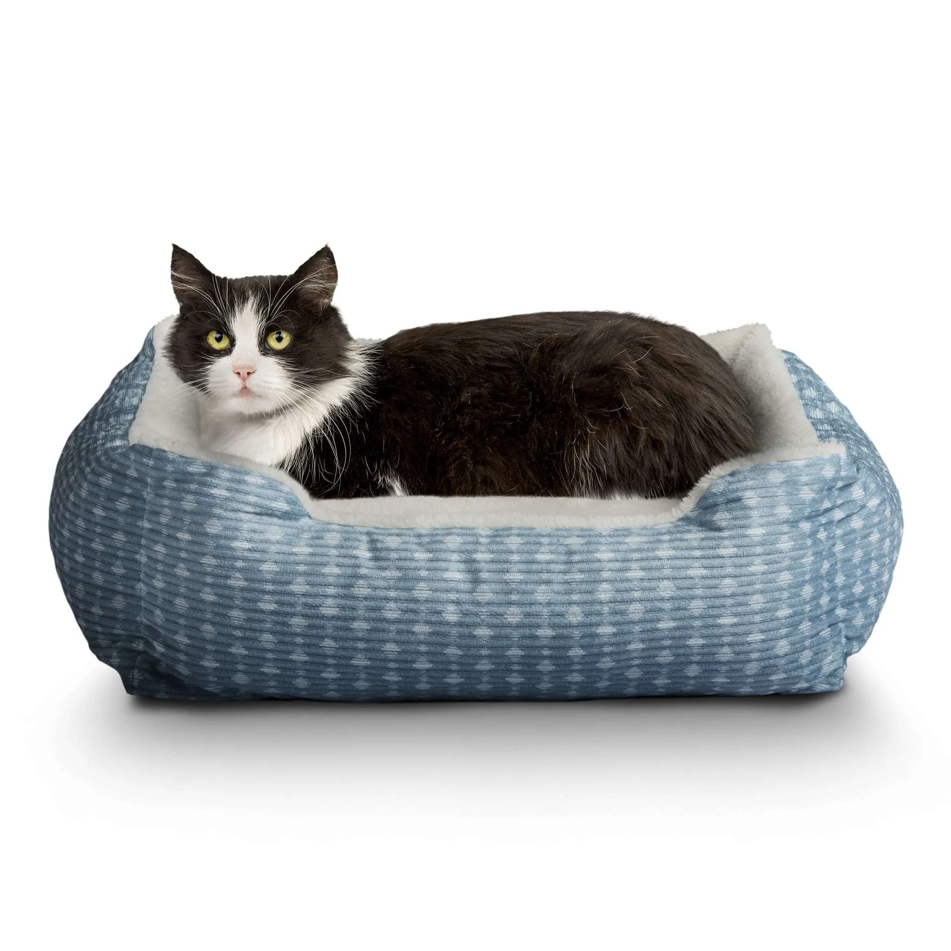 Dog & Cat Bed, Plush Cuddler, Portable, Blue & White, 19" × 15"