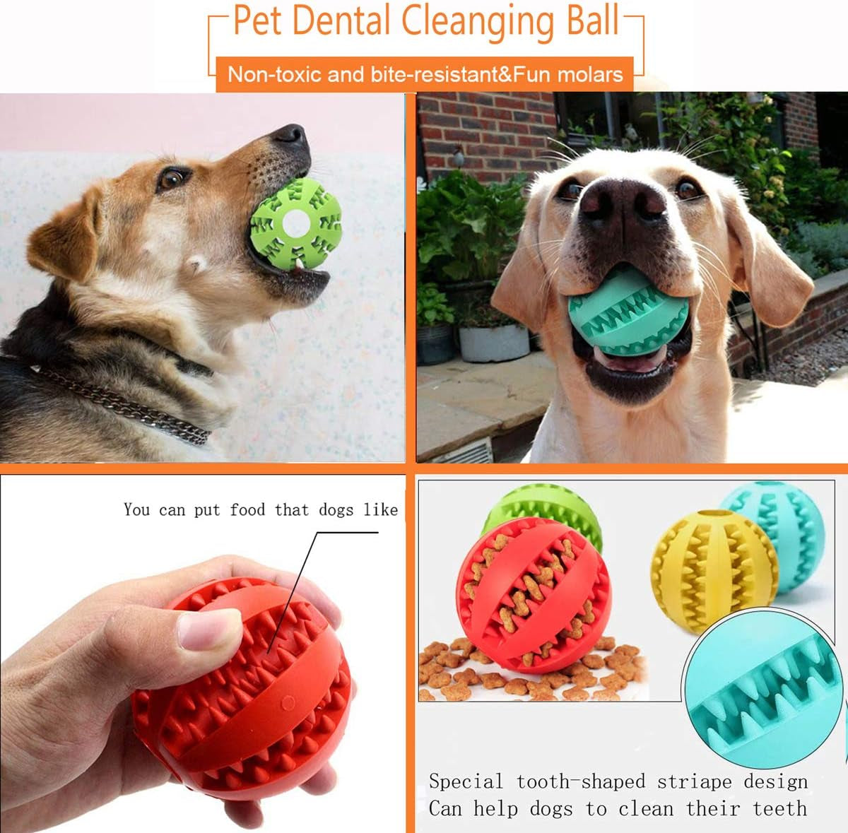 2 Pack Dog Toy Ball - Nontoxic Bite Resistant Teething Toys for Small/Medium/Large Dog and Puppy Cat, Dog Pet Food Treat Feeder Chew Tooth Cleaning Exercise Game IQ Training