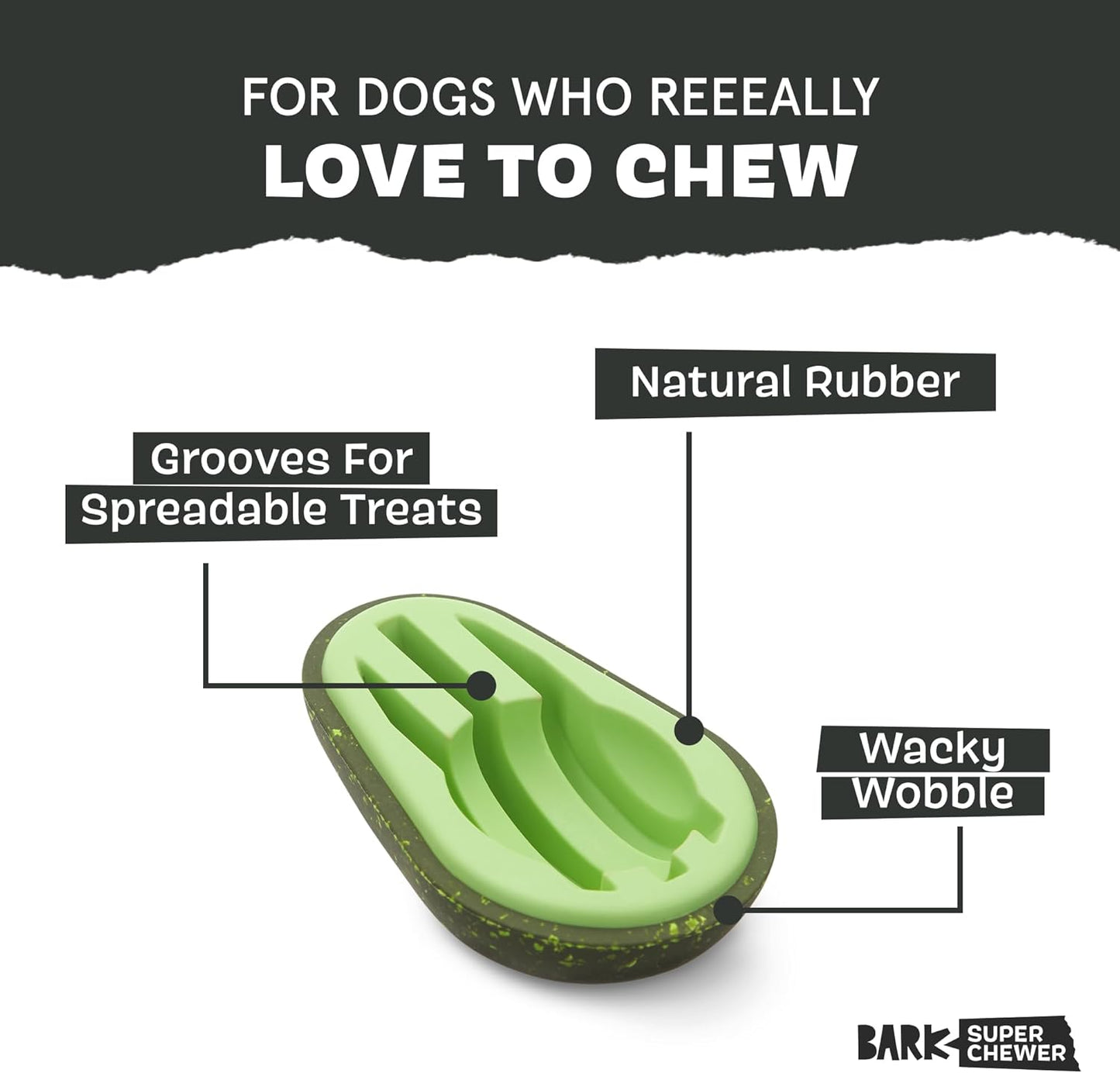 Avocadoggo Dog Toy | Natural Rubber, Wobble Shape, Perfect for Peanut Butter & Dishwasher Safe | Dog Toy for Aggressive Chewers