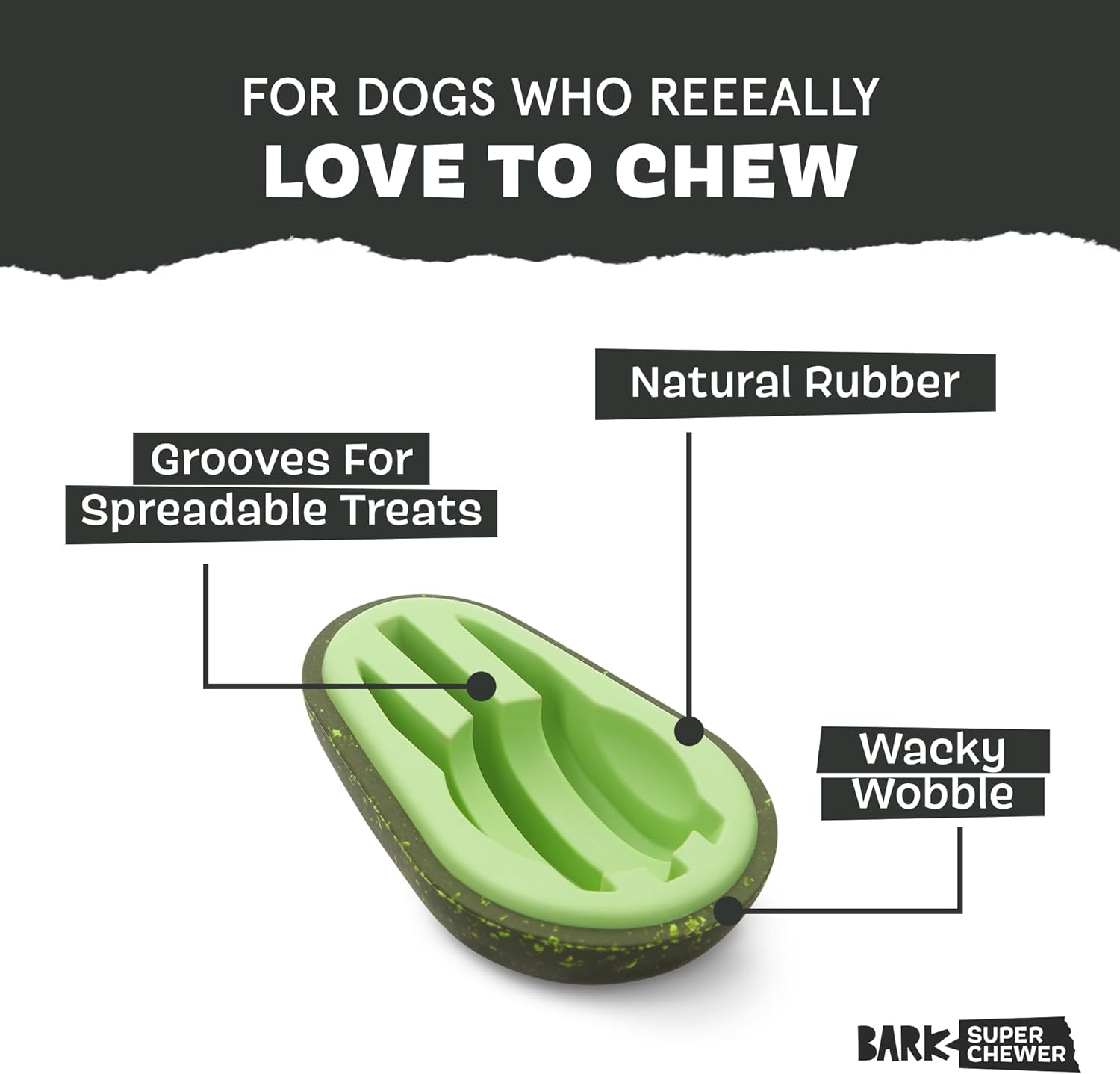 Avocadoggo Dog Toy | Natural Rubber, Wobble Shape, Perfect for Peanut Butter & Dishwasher Safe | Dog Toy for Aggressive Chewers