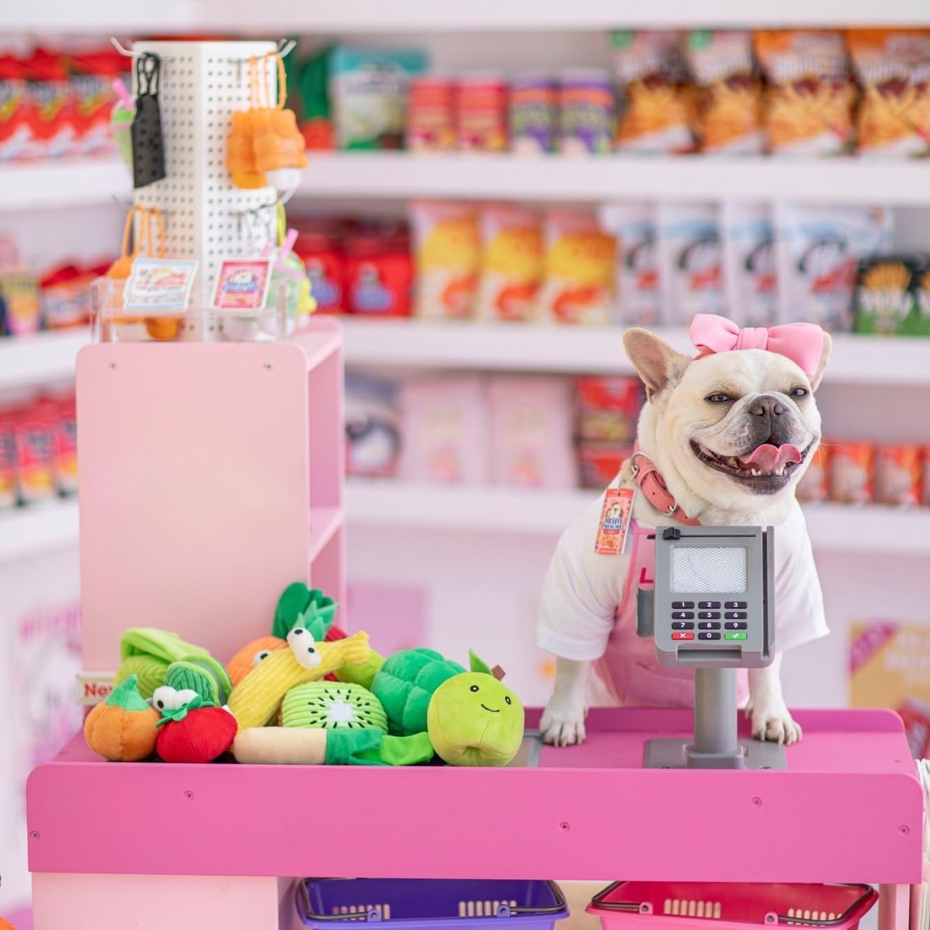 Small Squeaky Crinkle Dog Toys- 15 Packs Grocery Basket Fruits Veggies Puppy Toys to Keep Busy, Cute Durable Plush Stuffed Hide Seek Cognitive Boredom Pet Supplies, Dog Birthday Gifts