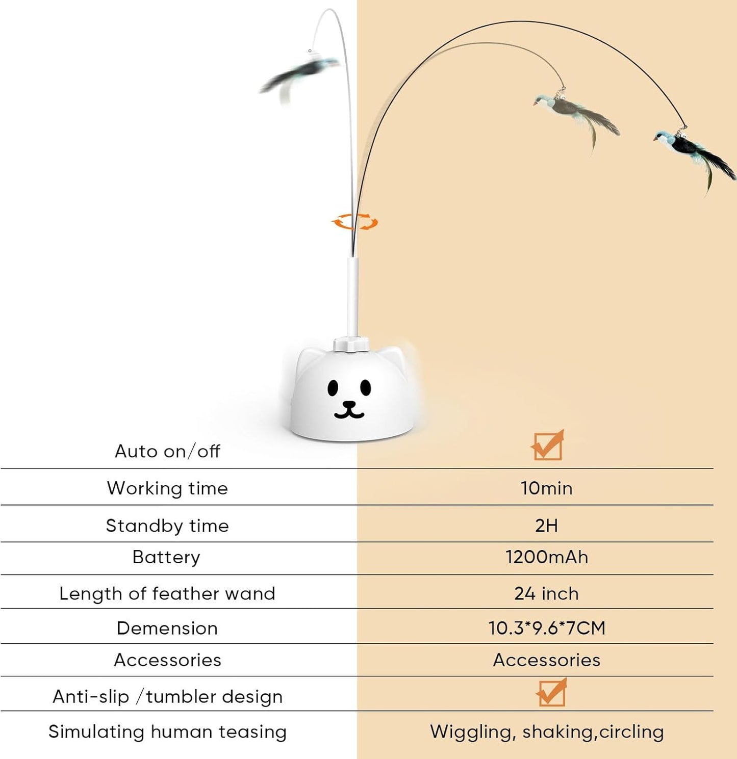 Interactive Cat Toys for Indoor Cats Automatic Electric Flying Bird Feather Cat Toy - Best Kitten & Adult Cat Enrichment Toy Stick-On Hanging Electric Kitty Toys for Bored Cats