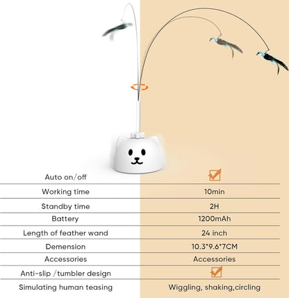 Interactive Cat Toys for Indoor Cats Automatic Electric Flying Bird Feather Cat Toy - Best Kitten & Adult Cat Enrichment Toy Stick-On Hanging Electric Kitty Toys for Bored Cats