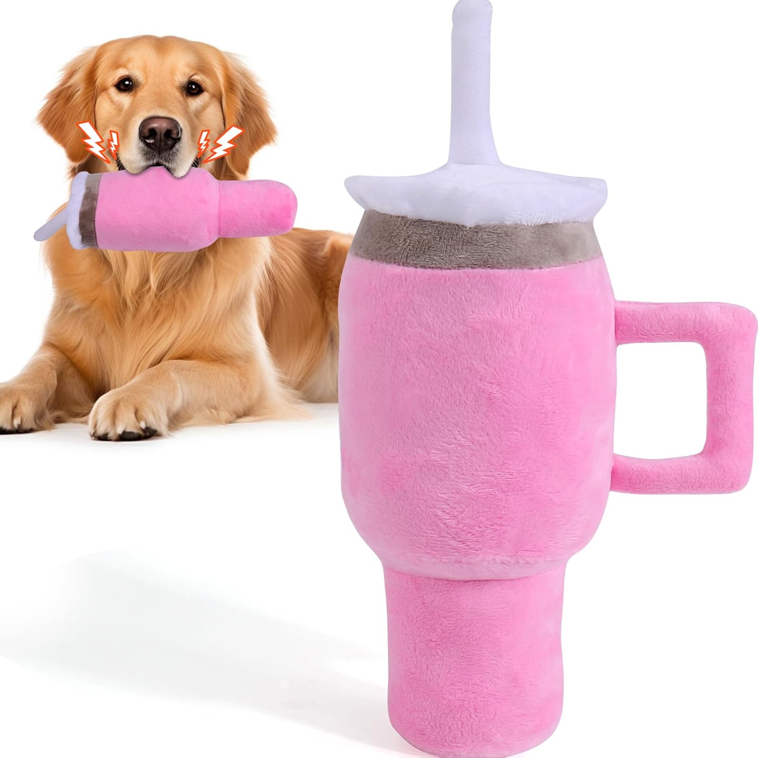 Cute Squeaky Dog Toys Cup, Dog Birthday Toy for Aggressive Chewers, Safety Design Dog Toys for Small/Medium/Large Dog Exercise and Accompany(Pink)