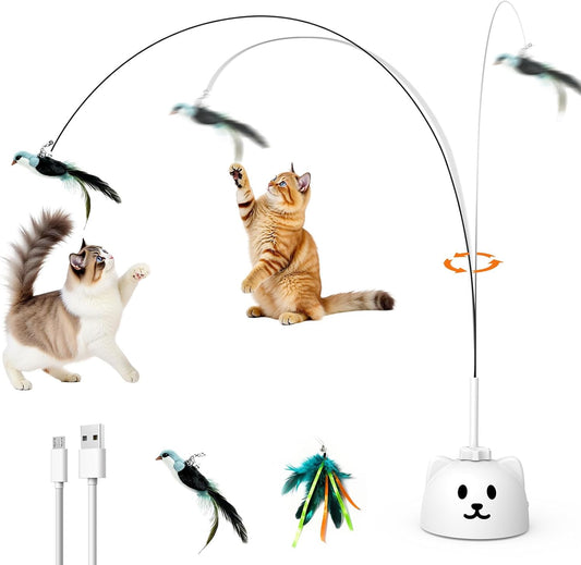 Interactive Cat Toys for Indoor Cats Automatic Electric Flying Bird Feather Cat Toy - Best Kitten & Adult Cat Enrichment Toy Stick-On Hanging Electric Kitty Toys for Bored Cats