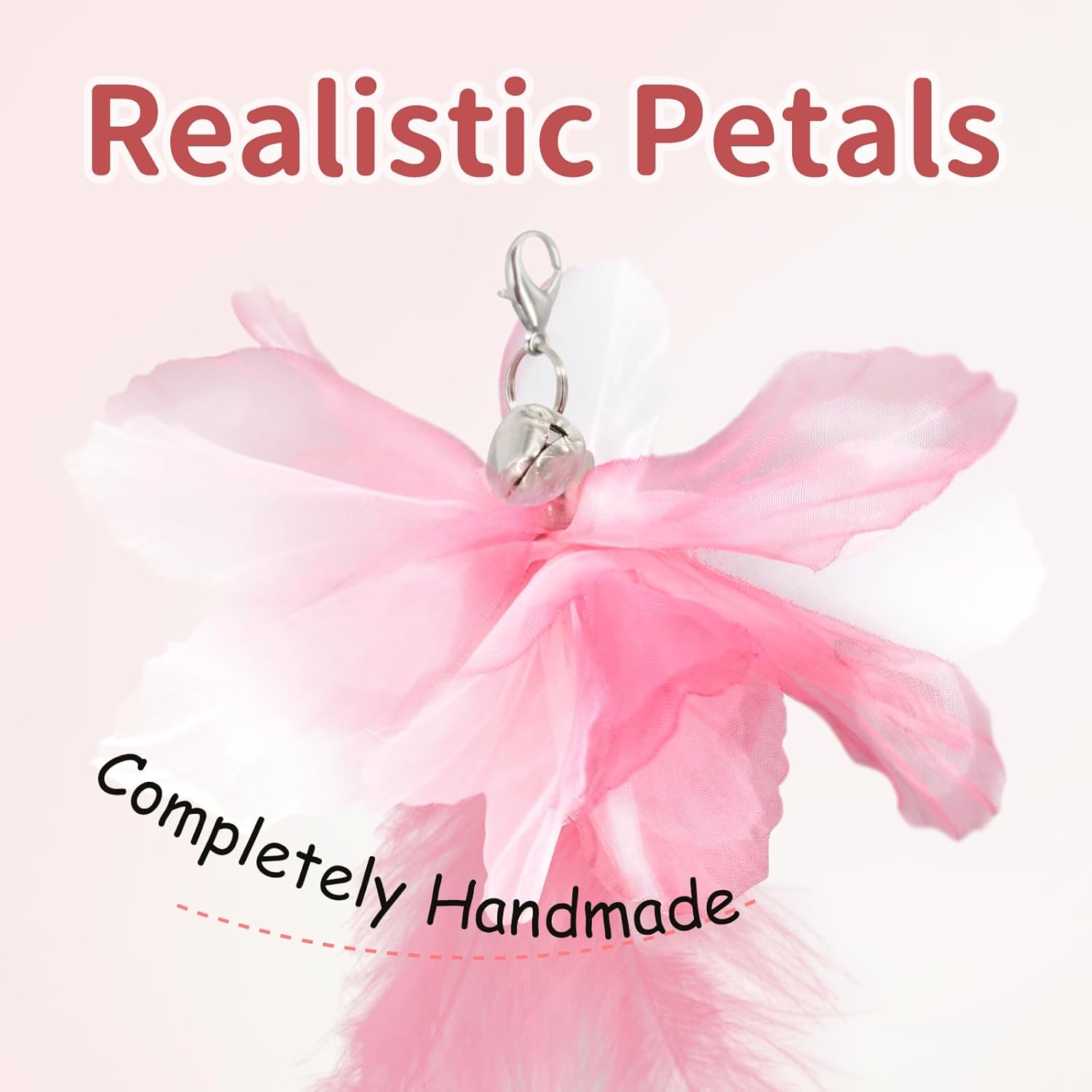 Perfectly Pink Cat Wand Toys for Indoor Cats - Cat Toy Set with Retractable Teaser Wand and 6 PCS Fairy Feather Toy Refills, Dragonfly Tassel Plush Cat Toys Interactive, Pink