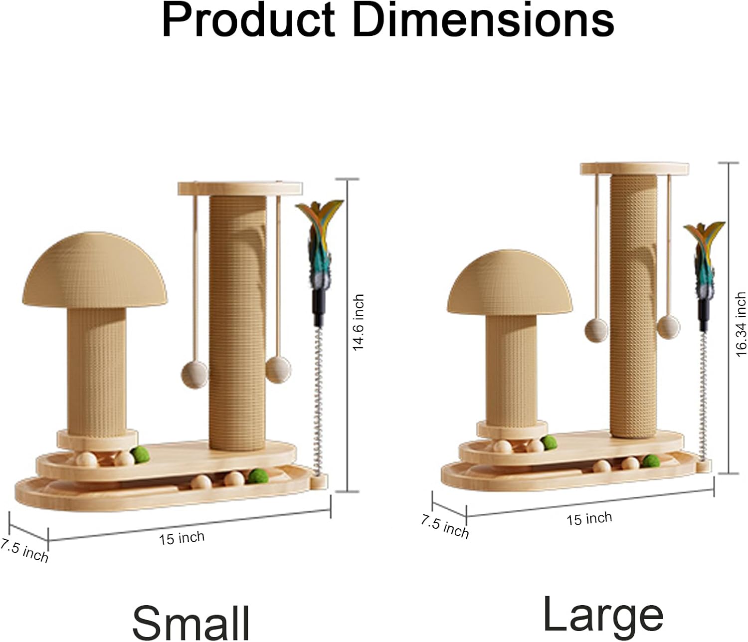  Modern Mushroom Cat Scratcher, Cat Scratching Post for Indoor Cats Adults, Sisal Tall Cats Scratch Post with Hanging Ball and Interactive Wooden Ball
