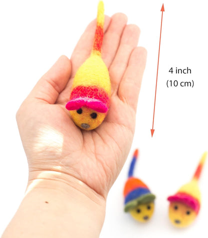 Organic Wool Felt Mouse Cat Toys with Catnip – 3 Pack | 100% Handmade, Eco-Friendly, Durable | Natural, Safe for Indoor Cats | Minimalist Design