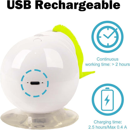 Interactive Cat Feather Toy, Automatic Fluffy Tail Teaser with Motion Sensor,Whack a Mole Cat Toy, USB Rechargeable, Suction Cup for Stable Play, Perfect for Indoor Cats