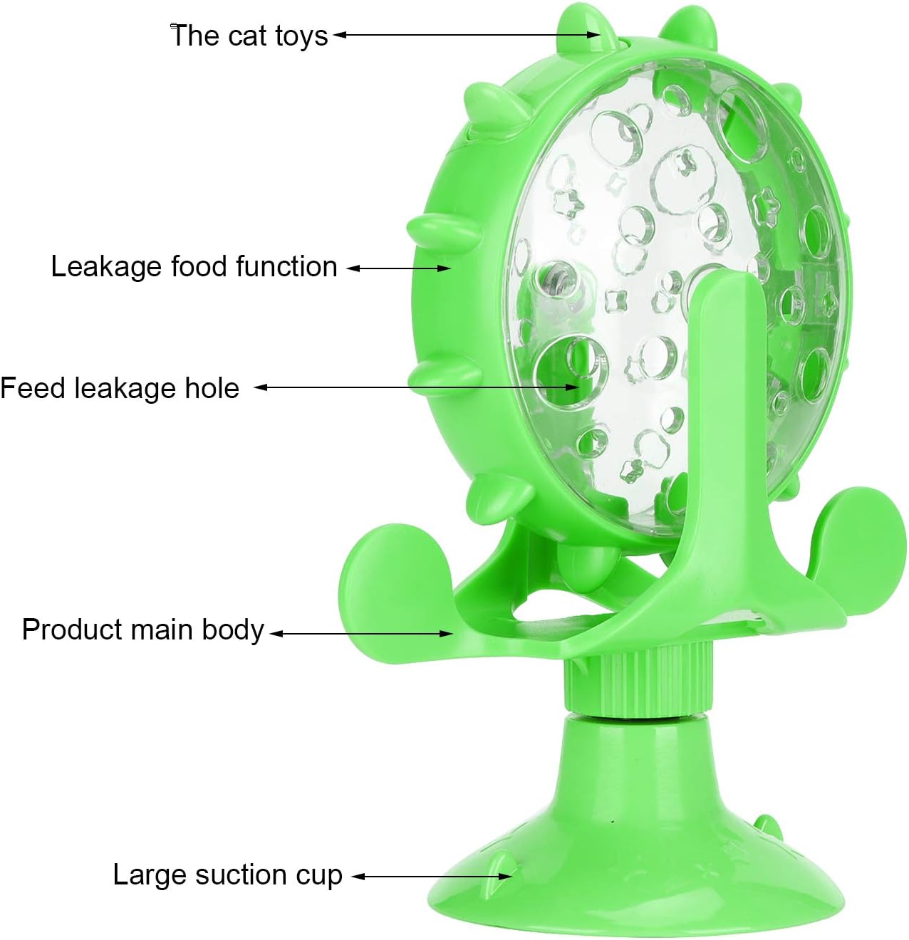 Cat Food Slow Feeder Toy, Windmill Treat Dispensing Cat Puzzle Food Interactive Toy Kitten Slow Feeder Snacks Distribution with Powerful Suction Cup(Green)