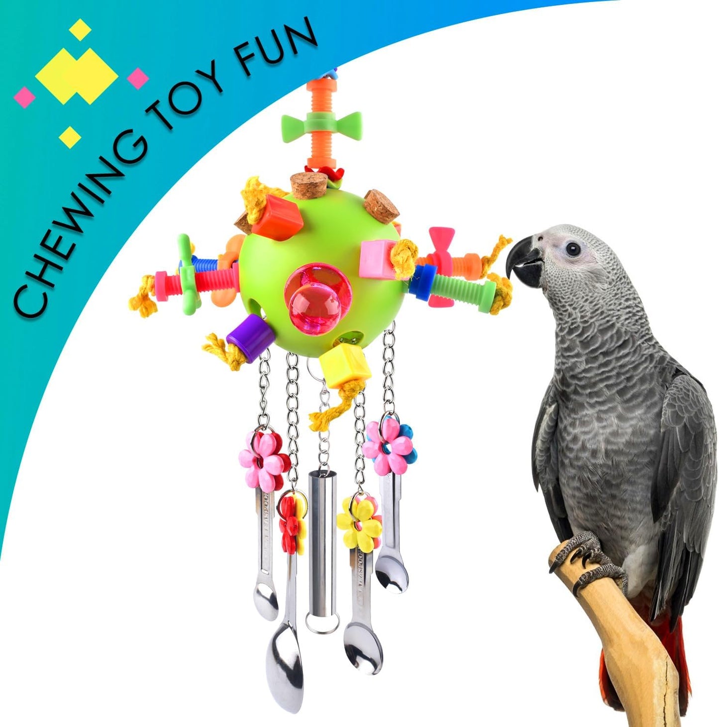 Bird Toys, Parrot Pull Spoons Toys for Conure Cage Parakeet Cockatiel Quarker African Grey Mini Macaw Amazon Parrots Cockatoo Small to Medium Birds
