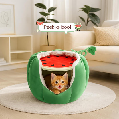 Adorable Watermelon Cat House , Small Cat Tree with Sisal Ropes and Plush Perch, Cute Cat Bed Cave with Soft Pillow, Watermelon Design