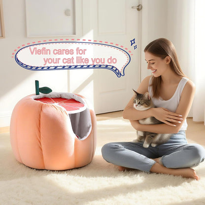 Cute Grapefruit Cat Houses for Indoor Cats, Small Cat Tree with Sisal Ropes and Plush Perch, Cute Cat Bed Cave with Soft Pillow, Grapefruit Design