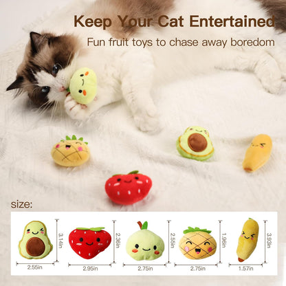 Catnip,5-Pack Fruity Friends Plush Toy Set for Cat Nip, Soft Cotton Filling, Interactive Indoor Play