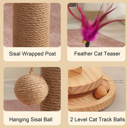  Modern Mushroom Cat Scratcher, Cat Scratching Post for Indoor Cats Adults, Sisal Tall Cats Scratch Post with Hanging Ball and Interactive Wooden Ball