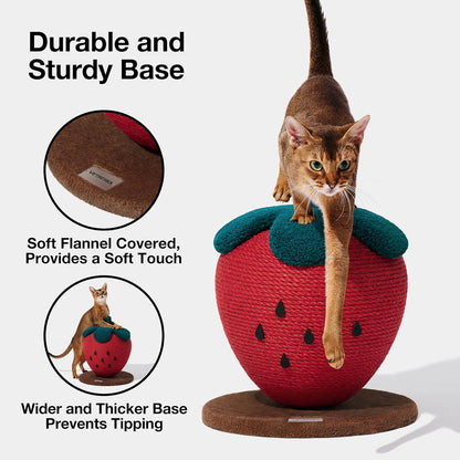 Strawberry Cat Scratching Post, Cute Cat Scratcher with Sisal Rope, Vertical Cat Scratch Post for Indoor Cat and Kitten, Ring Paper Strawberry Leaves Attract Cats