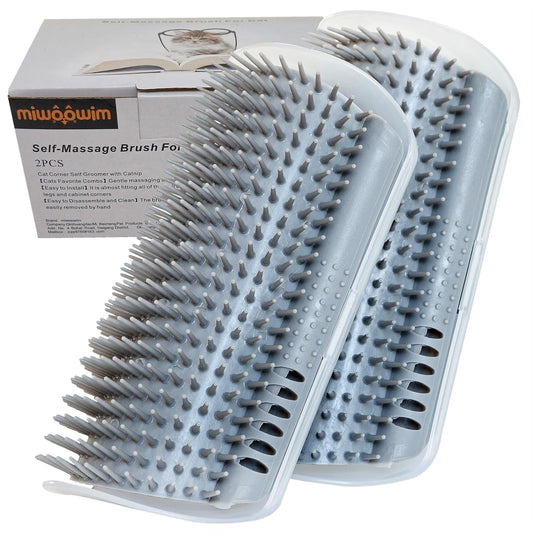 2 Pack Self Grooming Cat Brush - 6.1" Wall Corner Scratcher with Massage Combs for Long and Short Fur Cats, Kittens (Grey)