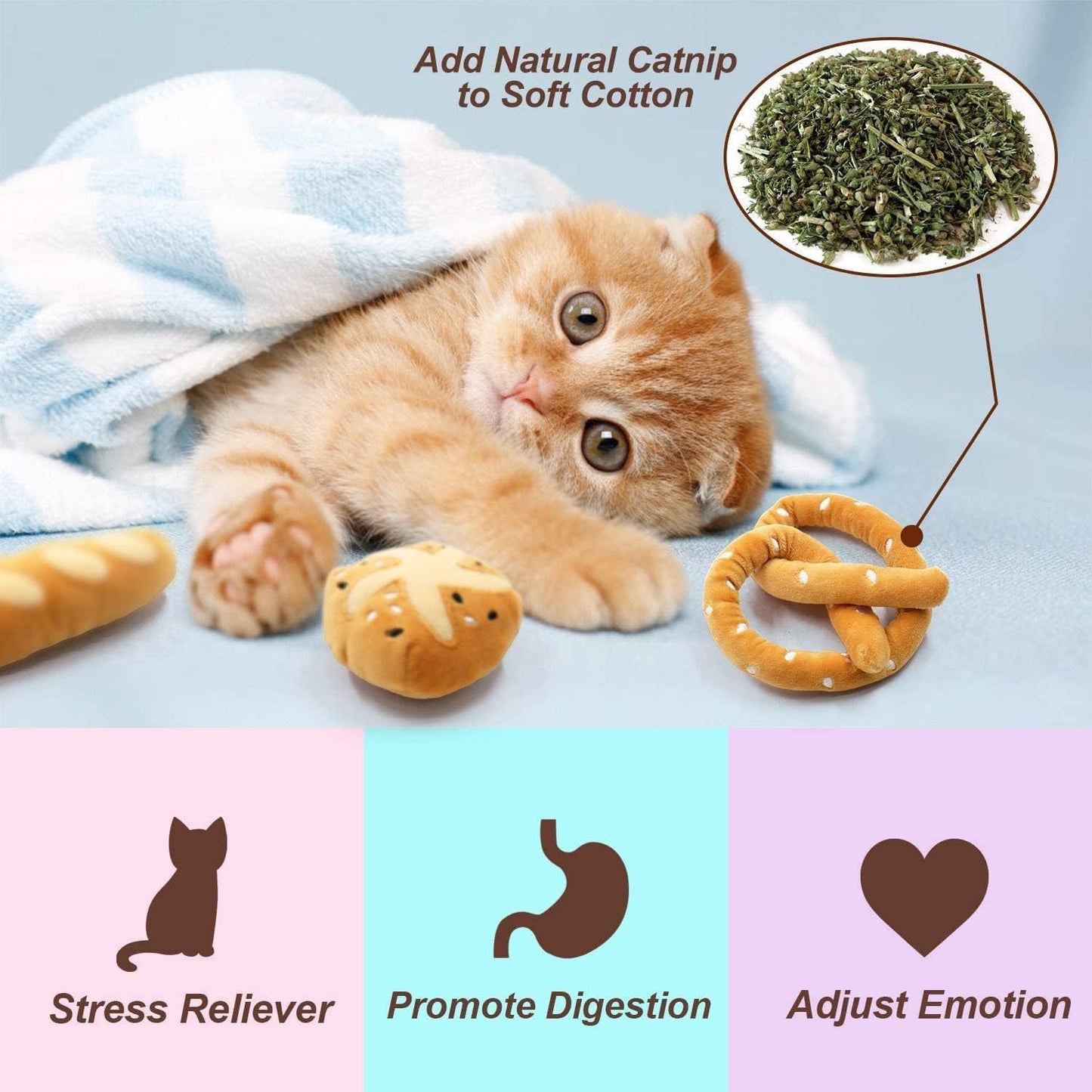 6 Pack Bread Catnip Toys, Cat Toy for Indoor Interactive Toys, Kitten Chew Bite Kick Toy Baguette Croissant Pretzel Toast Bun Cinnamon Roll Plush Catmint Pet Birthday Presents 6 Pack