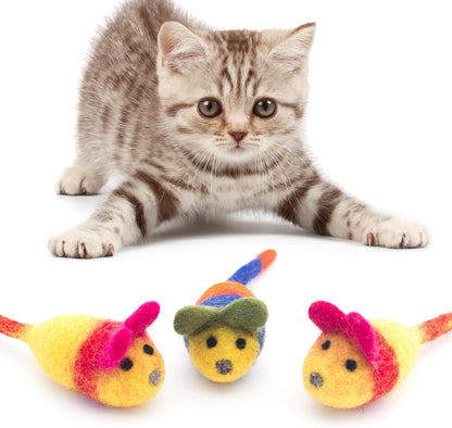 Organic Wool Felt Mouse Cat Toys with Catnip – 3 Pack | 100% Handmade, Eco-Friendly, Durable | Natural, Safe for Indoor Cats | Minimalist Design