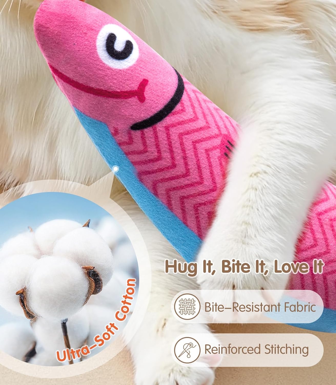 2 pack Interactive Soft Chew Kicker Cat Toys Infused Catnip for Indoor Cats & Kittens, [Crinkle &Bell] Fish Sound Toy, Drives Bored Cat Crazy with Fun!