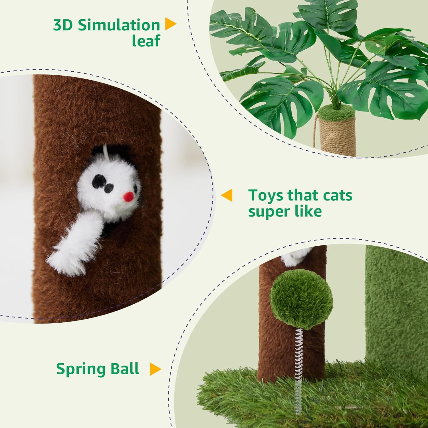 37" Cat Tree Tower for Indoor Cats，2-In-1 Multi-Functional Comfort with Premium Sisal Scratching Post, Cat Cando with Mouse Hole and Plush Toy Ball Large Hammock for Kitty or Small Cats