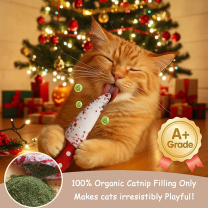 Spooky 5 PC Catnip Cat Toys, [100% Organic Catnip Filled, Cotton-Free] Funny Knife-Shaped Crinkly Sound Toys for Indoor Kitten Cat Nip Kitty Chew Toy