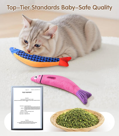 2 pack Interactive Soft Chew Kicker Cat Toys Infused Catnip for Indoor Cats & Kittens, [Crinkle &Bell] Fish Sound Toy, Drives Bored Cat Crazy with Fun!