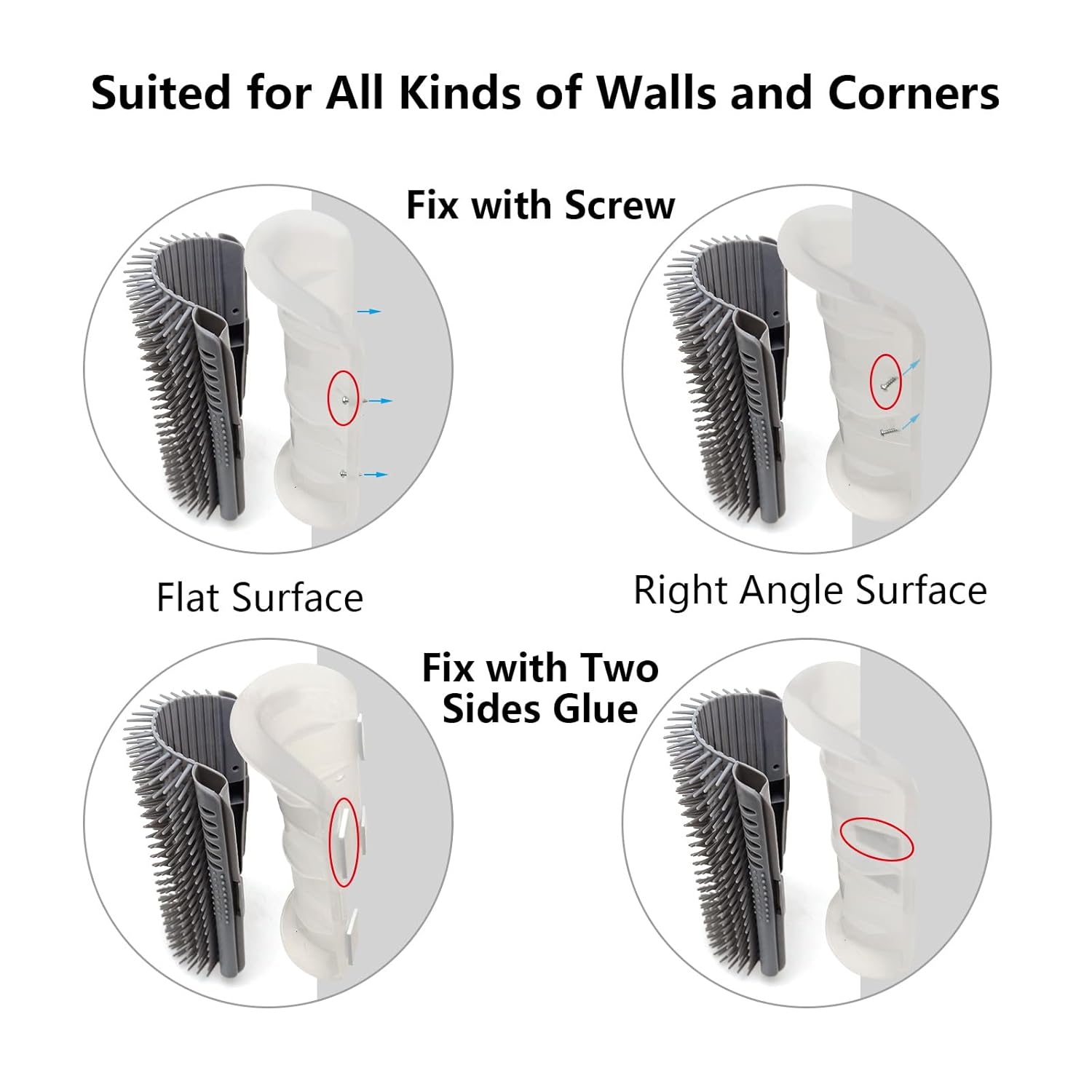 2 Pack Self Grooming Cat Brush - 6.1" Wall Corner Scratcher with Massage Combs for Long and Short Fur Cats, Kittens (Grey)