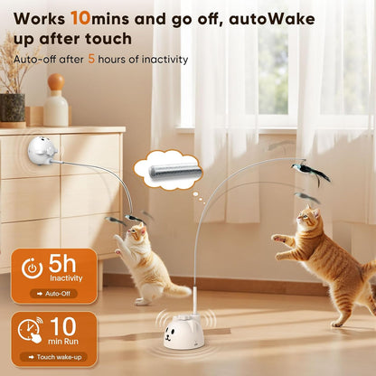 Interactive Cat Toys for Indoor Cats Automatic Electric Flying Bird Feather Cat Toy - Best Kitten & Adult Cat Enrichment Toy Stick-On Hanging Electric Kitty Toys for Bored Cats