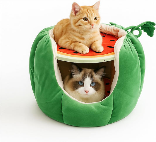 Adorable Watermelon Cat House , Small Cat Tree with Sisal Ropes and Plush Perch, Cute Cat Bed Cave with Soft Pillow, Watermelon Design