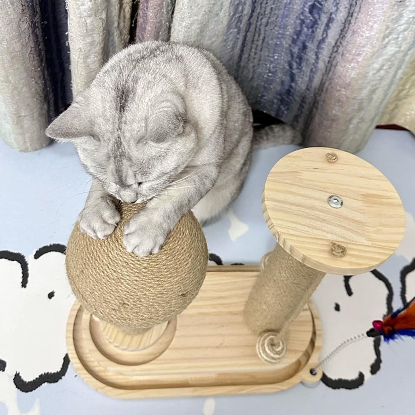  Modern Mushroom Cat Scratcher, Cat Scratching Post for Indoor Cats Adults, Sisal Tall Cats Scratch Post with Hanging Ball and Interactive Wooden Ball