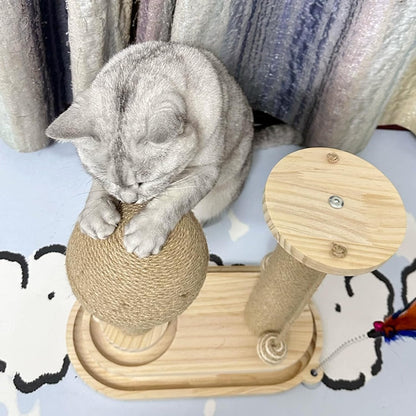  Modern Mushroom Cat Scratcher, Cat Scratching Post for Indoor Cats Adults, Sisal Tall Cats Scratch Post with Hanging Ball and Interactive Wooden Ball