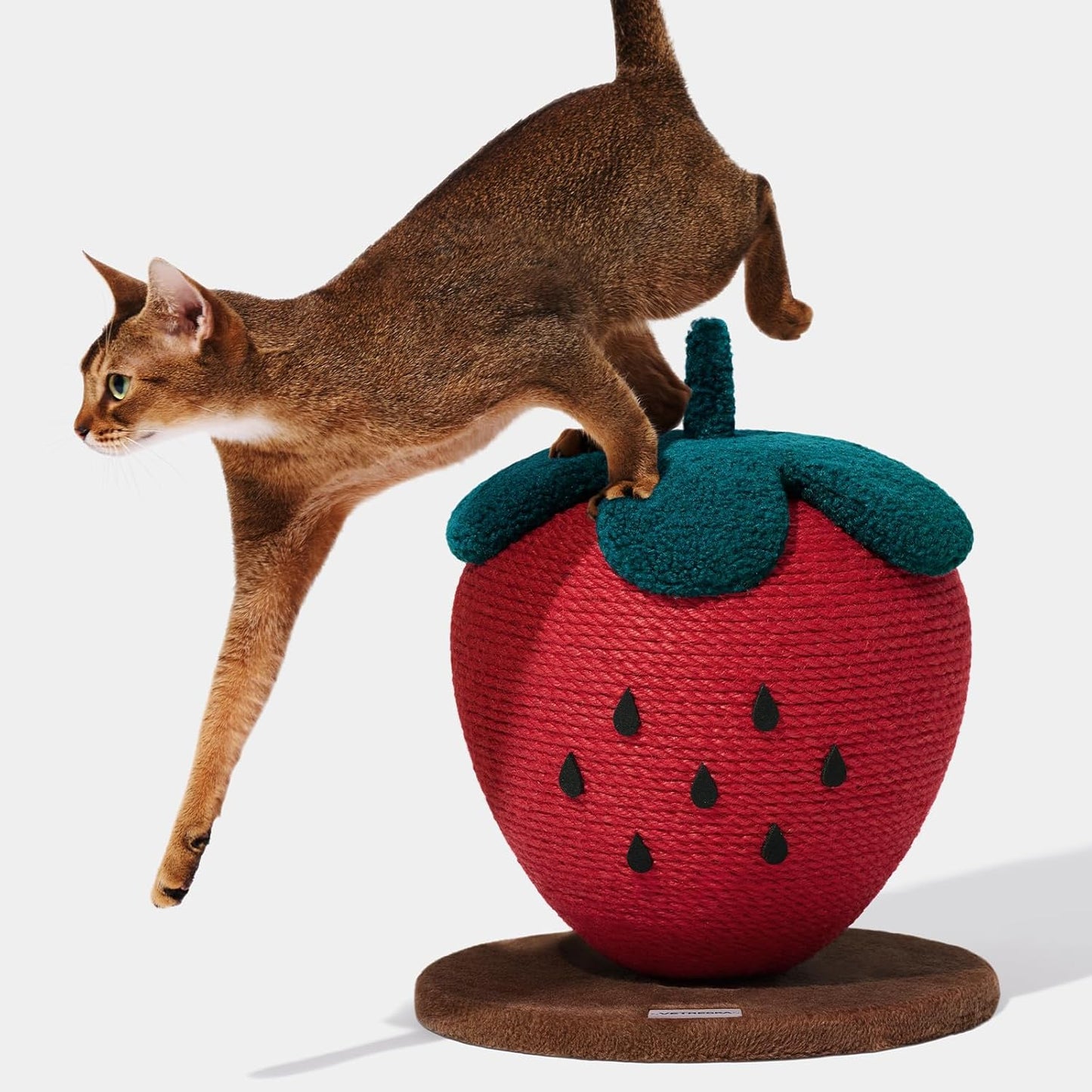 Strawberry Cat Scratching Post, Cute Cat Scratcher with Sisal Rope, Vertical Cat Scratch Post for Indoor Cat and Kitten, Ring Paper Strawberry Leaves Attract Cats