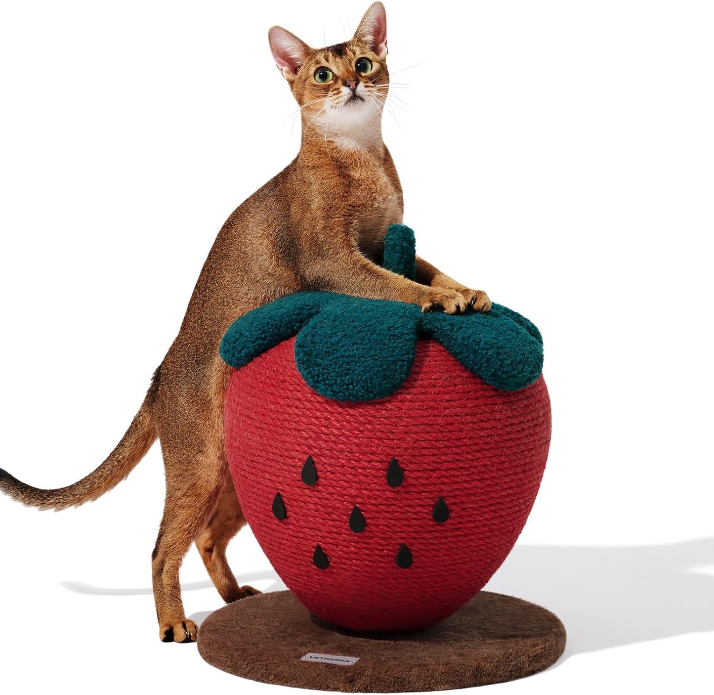 Strawberry Cat Scratching Post, Cute Cat Scratcher with Sisal Rope, Vertical Cat Scratch Post for Indoor Cat and Kitten, Ring Paper Strawberry Leaves Attract Cats